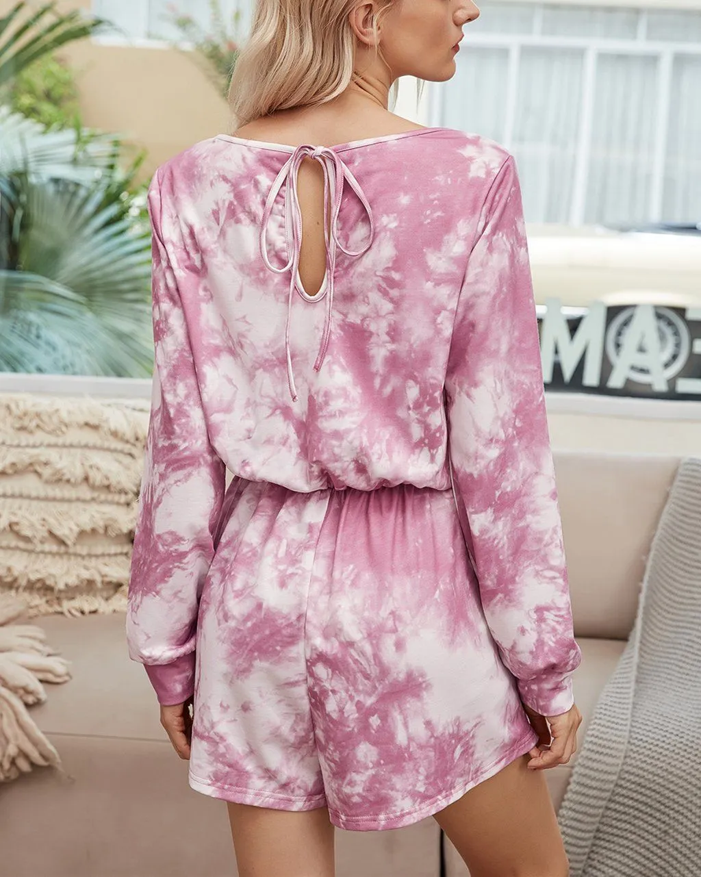 Tie-Dyed Mid Waist Jumpsuit - Pink Bubble