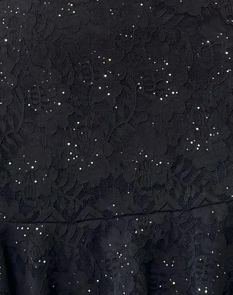 Tita Mini Dress in Black Sequin Lace