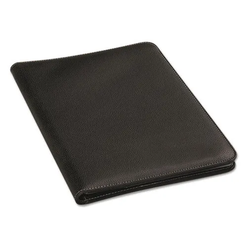 Universal® Leather-Look Pad Folio, Inside Flap Pocket W/card Holder, Black