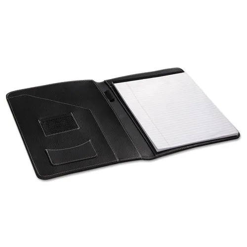 Universal® Leather-Look Pad Folio, Inside Flap Pocket W/card Holder, Black