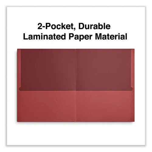 Universal® Two-Pocket Portfolio, Embossed Leather Grain Paper, 11 X 8.5, Red, 25/box