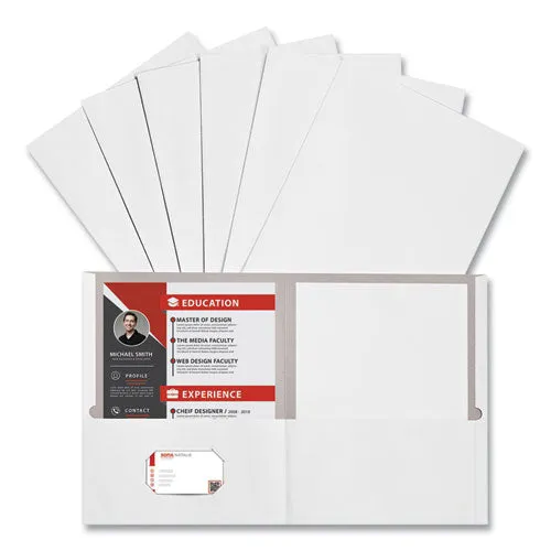 Universal® Two-Pocket Portfolio, Embossed Leather Grain Paper, 11 X 8.5, White, 25/box