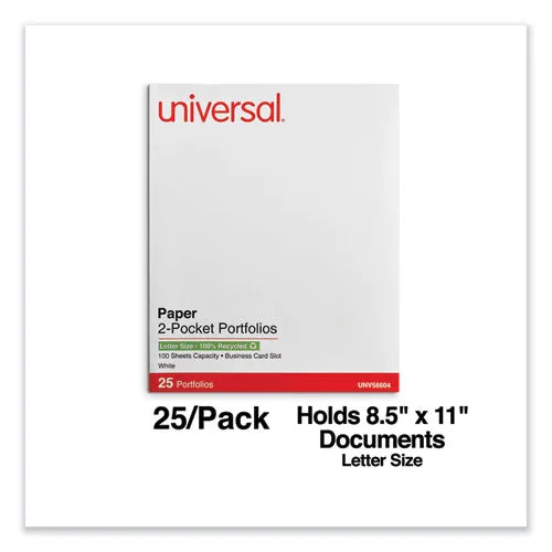 Universal® Two-Pocket Portfolio, Embossed Leather Grain Paper, 11 X 8.5, White, 25/box
