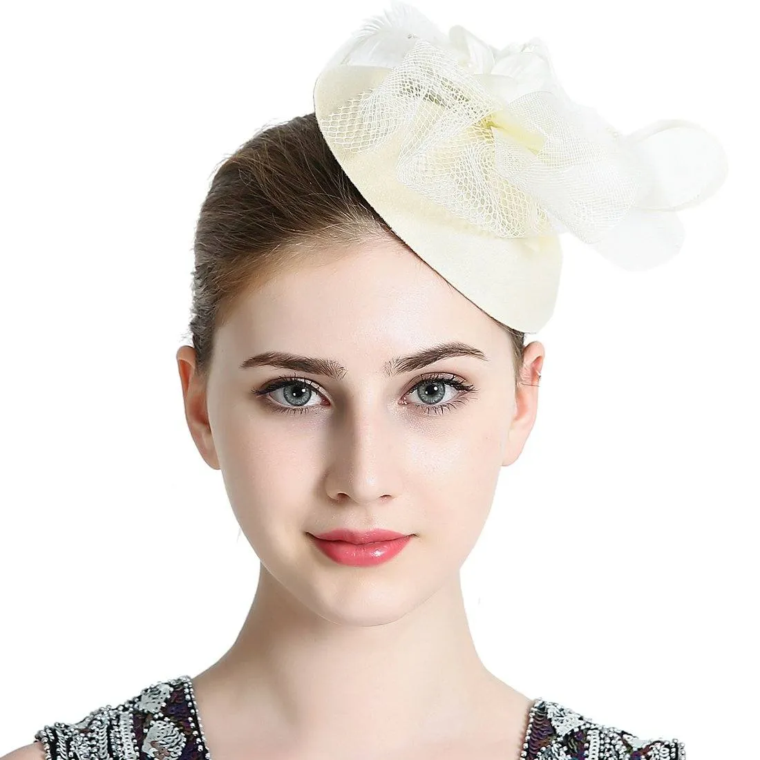 Women Wedding Hat Fascinator Penny Mesh Hat Ribbons Party Cocktail Hat