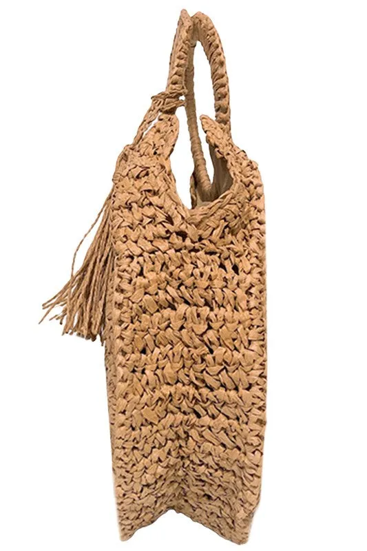 Woven Straw Tassel O-Ring Tote