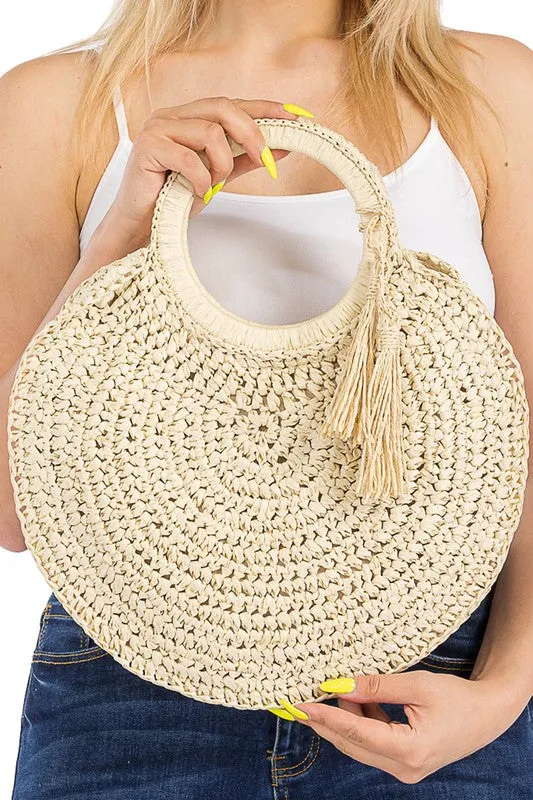 Woven Straw Tassel O-Ring Tote