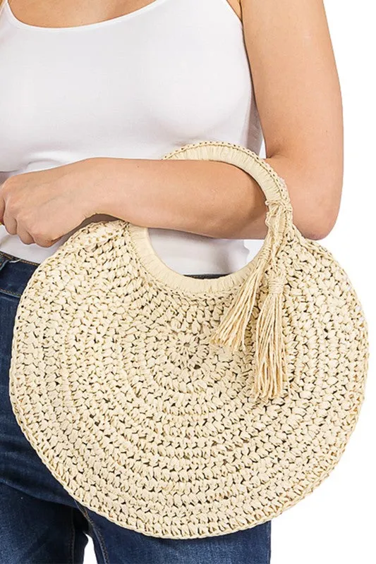Woven Straw Tassel O-Ring Tote