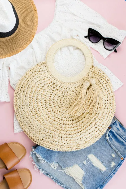 Woven Straw Tassel O-Ring Tote