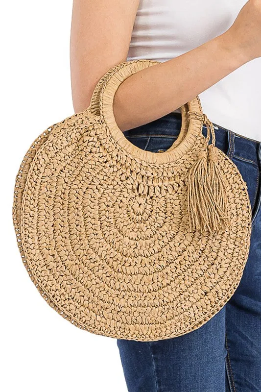 Woven Straw Tassel O-Ring Tote